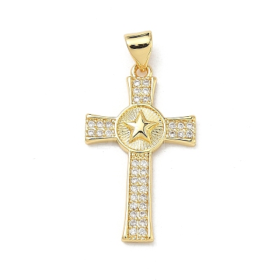 Brass Micro Pave Clear Cubic Zirconia Pendants KK-P350-16G-03-1