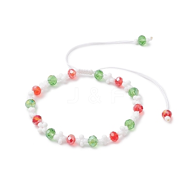 Christmas Handmade Glass Seed & Glass Braided Bead Bracelet BJEW-MZ00249-02-1