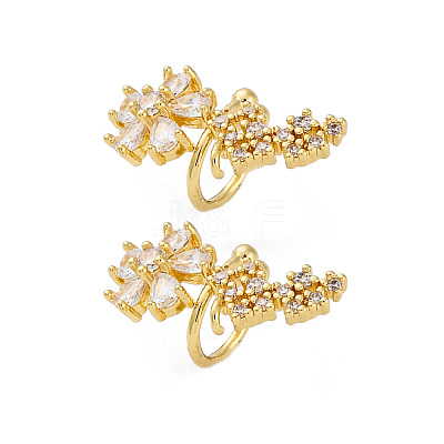 Rack Plating Flower Brass Micro Pave Clear Cubic Zirconia Cuff Earrings EJEW-H147-15G-1