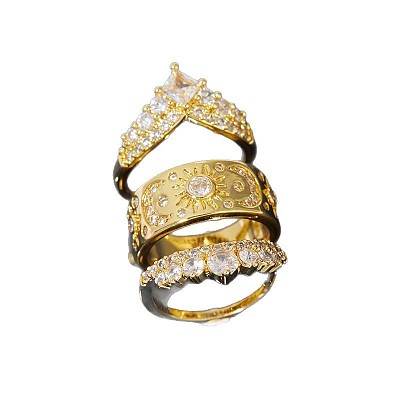 3Pcs Brass Micro Pave Clear Cubic Zirconia Finger Rings for Women FS-WGDAF26-04-1