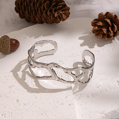 Hollow Out 304 Stainless Steel Cuff Bangles for Women AP7431-2-1