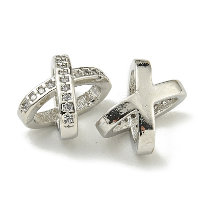 Letter X Rack Plating Brass Micro Pave Cubic Zirconia European Beads KK-K386-15P-1