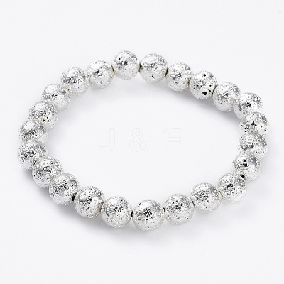 Electroplated Natural Lava Rock Beads Stretch Bracelets BJEW-G623-01S-8mm-1