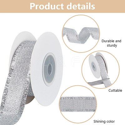 10 Yards Polyester Ribbons with Fringe Edge OCOR-WH0070-120A-1