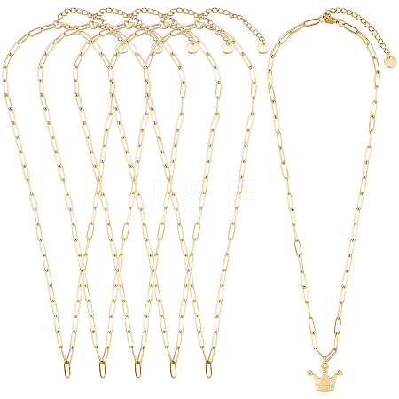 6Pcs 304 Stainless Steel Paperclip Chain Necklaces NJEW-SC0001-57A-G-1