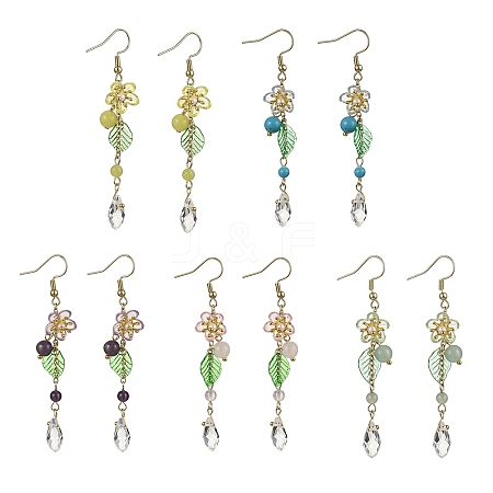 Amethyst/Green Aventurine/Lemon Jade/Synthetic Turquoise/Rose Quartz & Acrylic Dangle Earrings EJEW-JE06196-1