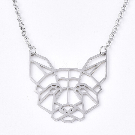 201 Stainless Steel Puppy Pendant Necklaces NJEW-T009-JN046-1-40-1