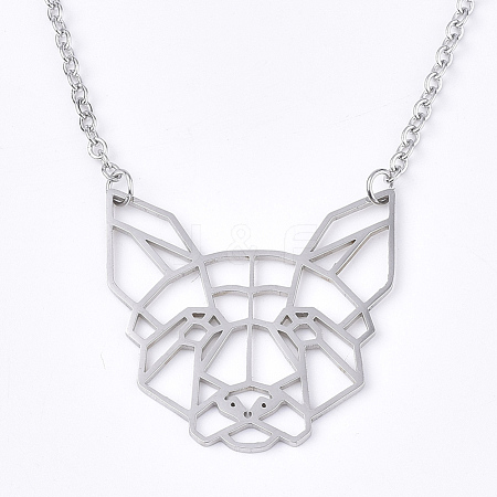 Non-Tarnish 201 Stainless Steel Puppy Pendant Necklaces NJEW-T009-JN046-1-40-1