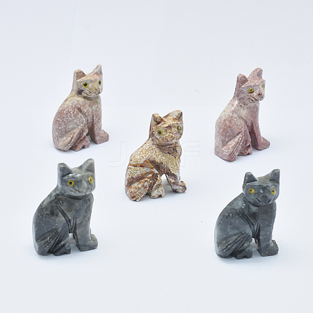 Natural Shoushan Stone/Larderite Kitten Carving Craft Decorations DJEW-D037-19-1