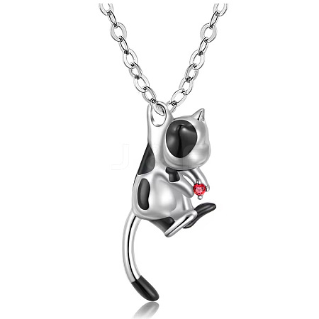 Stainless Steel Rhinestone Cow Cat Urn Ashes Pendant Necklace for Women PW-WG86E74-01-1