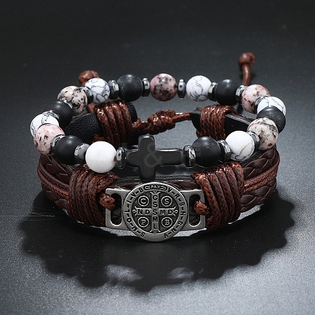 2Pcs Narutal Howlite Braided Bead Bracelets for Men PW-WG2CB75-04-1