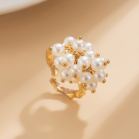 Alloy & Iron & Plastic Pearl Round Beaded Finger Rings for Women FS-WGD80DA-05-1