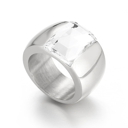 304 Stainless Steel & Glass Finger Rings FS-WGBA2F3-61-1