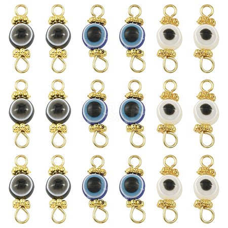20Pcs Resin Evil Eye Round Bead with 304 Stainless Steel Connector Charms PALLOY-FS00071-02-1