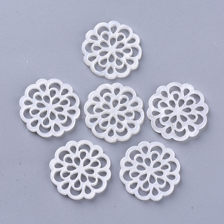  Jewelry Beads Findings Cellulose Acetate(Resin) Filigree Joiners, Flower, Creamy White, 24x2.5mm