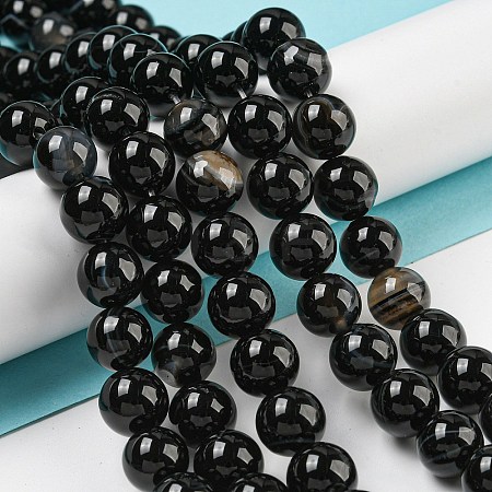 Natural Black Agate Beads Strands G-G391-10mm-01-1