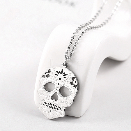 Non-Tarnish Stainless Steel Mexican Candy Skull Pendant Necklaces CQ9422-4-1