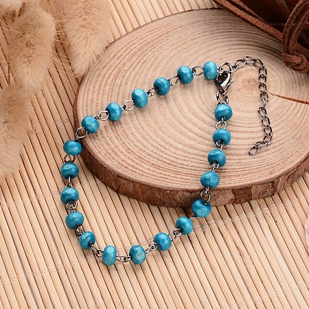 Trendy Wood Beaded Charm Anklets AJEW-AN00116-07-1