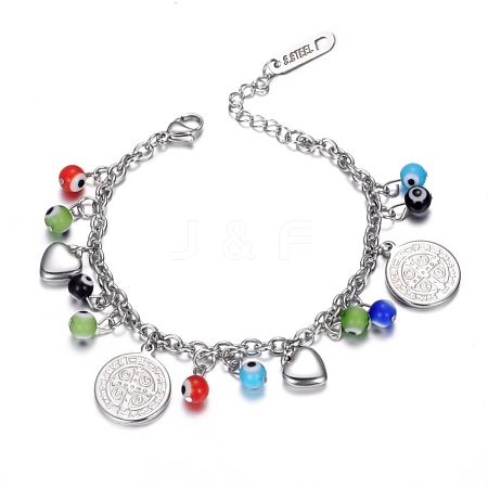 304 Stainless Steel Charm Bracelets BJEW-D421-46P-1