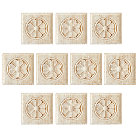 Square Wood Carved Floral Decorative Blocks WOOD-WH0124-160A-1