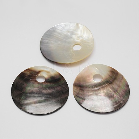 Flat Round Black Lip Shell Big Pendants SSHEL-M010-10-1