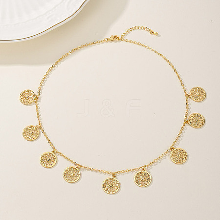 Real 18K Gold Plated Vintage Flat Round Pendant Necklace for Women XS6715-1