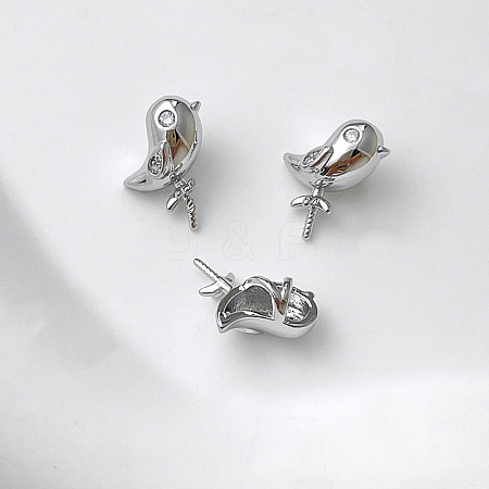 Brass Pave Clear Cubic Zirconia Bird Peg Bails Pin Charms BAPE-PW0002-16B-1