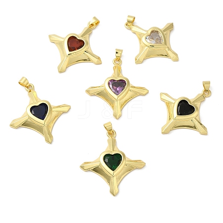 Real 18K Gold Plated Rack Plating Brass Micro Pave Cubic Zirconia Pendants KK-F854-14G-1