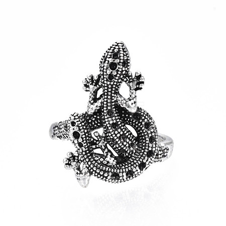 Lizard Alloy Open Cuff Ring for Men Women RJEW-T009-47AS-1