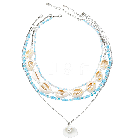 Alloy & Imitaiton Pearl Necklaces Set NJEW-WH20007-02B-1