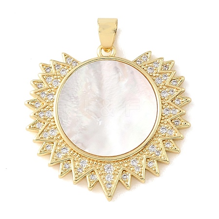 Brass Micro Pave Clear Cubic Zirconia & Natural White Shell Pendants CU-CBA6938-08G-01-1