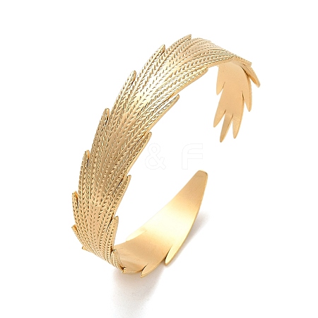 304 Stainless Steel Feather Cuff Bangles BJEW-G694-03G-1