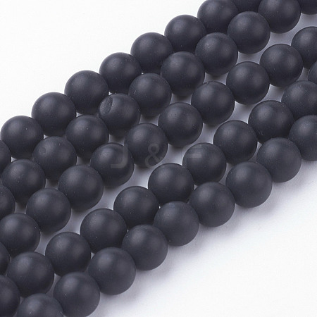 Natural Black Agate Bead Strands G-G735-60F-6mm-A-1