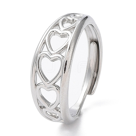 304 Stainless Steel Hollow Heart Adjustable Rings RJEW-D006-12P-1