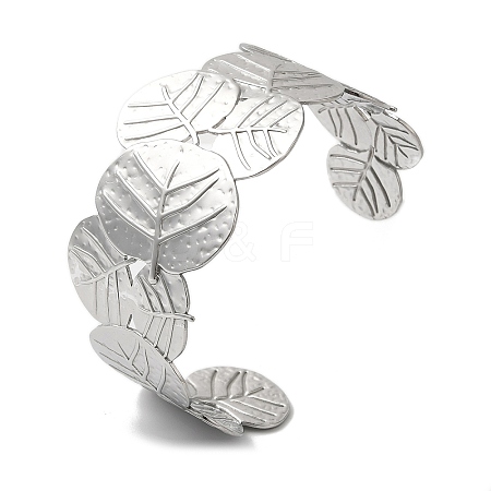 Titanium Steel Chunk Leaf Open Cuff Bangles for Women BJEW-G719-17P-1