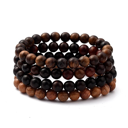 Unisex Natural Wood Beaded Stretch Bracelets Sets X-BJEW-JB05463-1