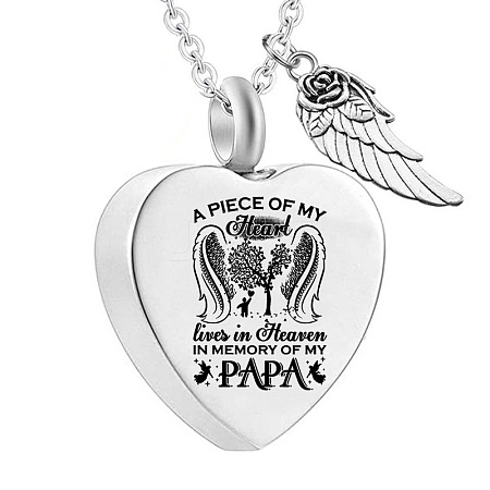 Stainless Steel Heart & Feather Pendant Urn Ashes Necklaces PW-WG6E859-04-1