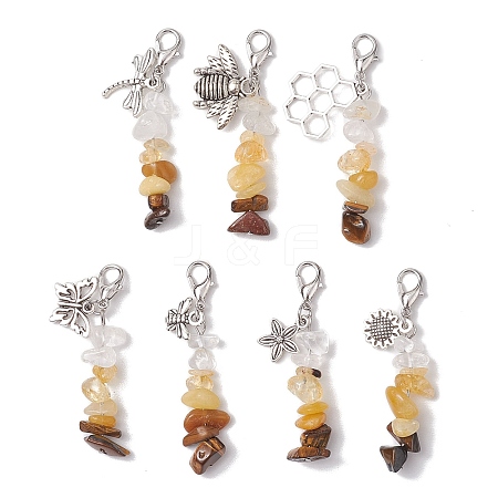 Natural Citrine & Tiger Eye Chips Pendant Decoration HJEW-JM02100-02-1