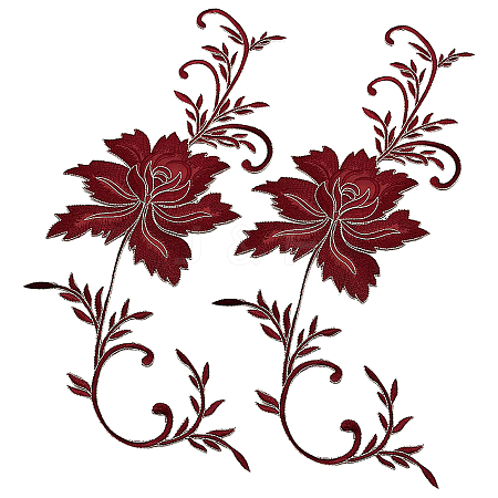 Gorgecraft 2Pcs Peony Computerized Embroidery Cloth Iron on/Sew on Patches DIY-GF0005-32B-1