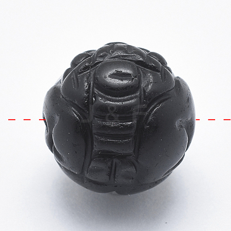 Carved Round Natural Obsidian Beads G-P360-01-16mm-1