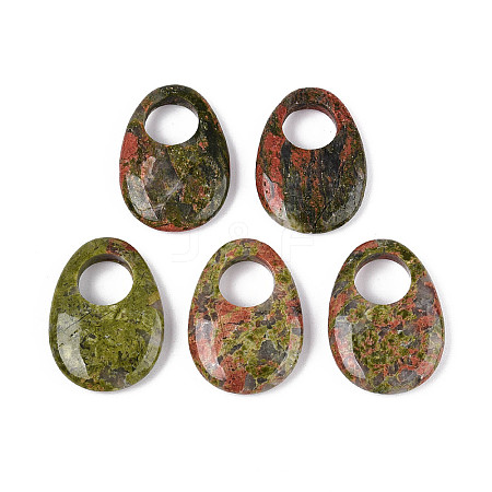 Natural Unakite Large Hole Pendants G-N348-06B-08-1