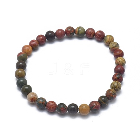 Natural Polychrome Jasper/Picasso Stone/Picasso Jasper Bead Stretch Bracelets X-BJEW-K212-A-001-1