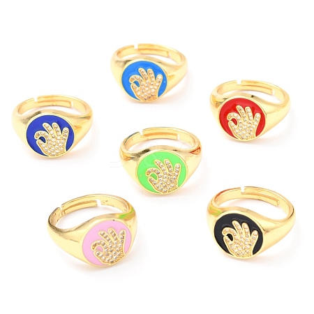 Adjustable Real 18K Gold Plated Brass Enamel Finger Ringss RJEW-L071-34G-1