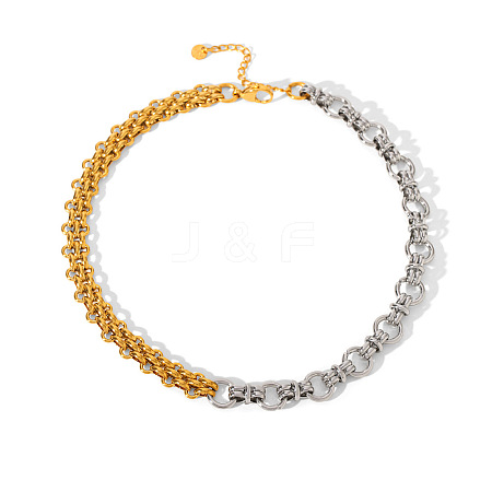Two Tone 304 Stainless Steel Mixed Link Chain Necklaces WG1584D-01-1