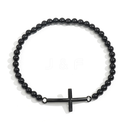 Men's Obsidian Beaded Cross Bracelet MS7461-5-1