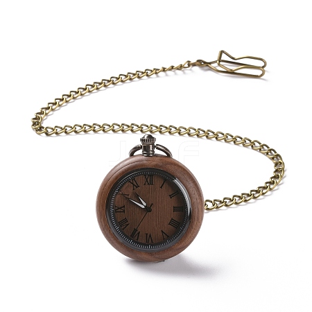 Ebony Wood Pocket Watch with Brass Curb Chain and Clips WACH-D017-A13-04AB-1