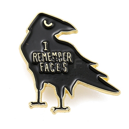 Crow with Word I Remember Faces Enamel Pins JEWB-Z010-01G-1