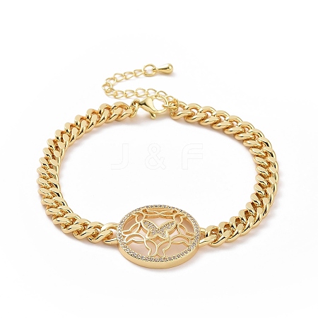 Clear Cubic Zirconia Butterfly Link Bracelet BJEW-B068-06-1