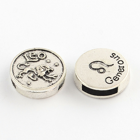 Antique Silver Plated Tibetan Style Flat Round Alloy Slide Charms X-TIBEB-Q063-08AS-NR-1