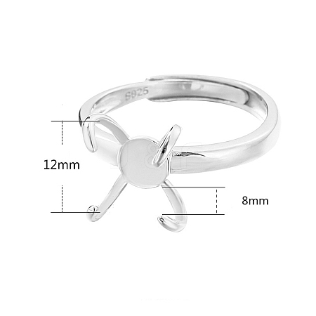 Anti-Tarnish Adjustable Rhodium Plated 925 Silver Ring Adjustable Ring Findings PW-WG95003-13-1